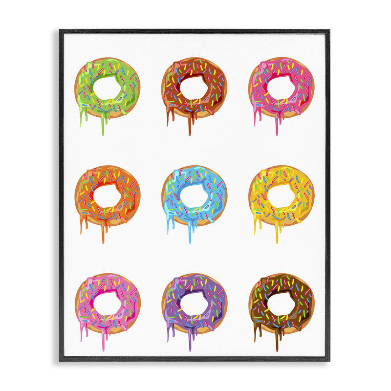 «Bright Donut Rows», dessin de Marcus Prime, H 14 po x l 11 po, Giclée encadrée noir minuit