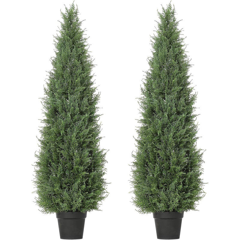 2 pièces 3 pi cèdre artificiel - Pin résistant aux rayons UV pour porche extérieur, patio, décoration de jardin - Faux réaliste