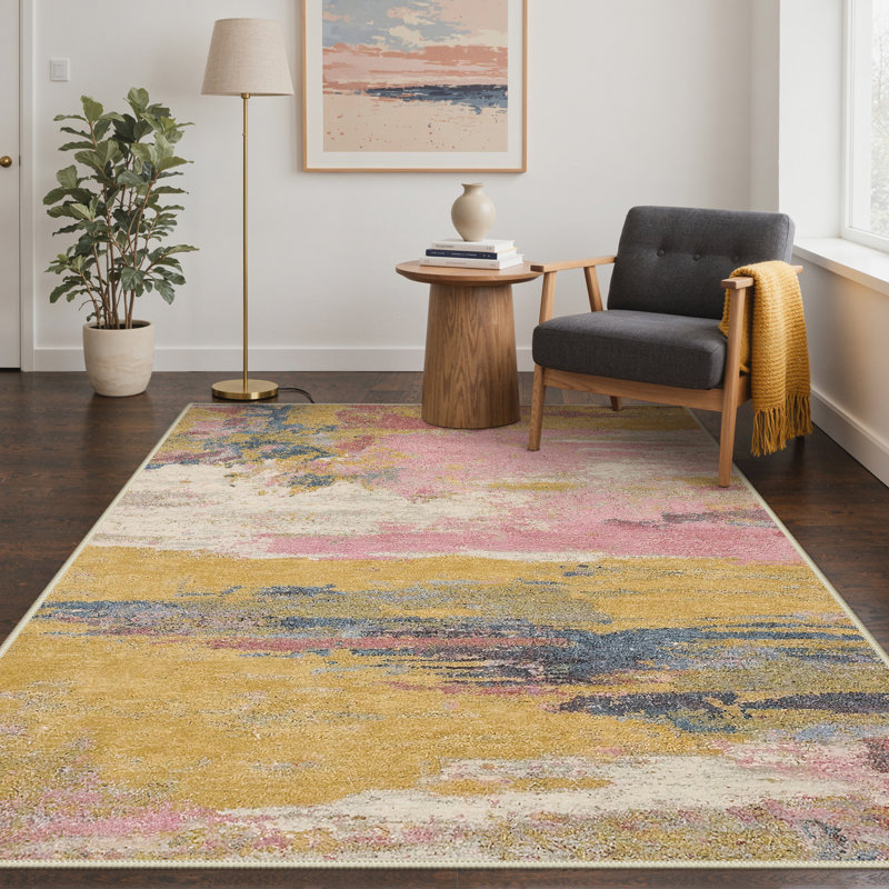 Tapis abstrait lavable à la machine Lucchesi, Rectangle 5 pi x 7 pi