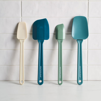 Rachael Ray Kitchen Utensil Set, Small And Medium Spatulas And Scooped Spoonulas, 4-Piece, Marine Blue