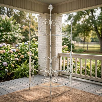 Vintage-Inspired Iron Garden Fence Panel - Antique White Decorative Border for Pathways, Flower Beds, and Climbing Plants