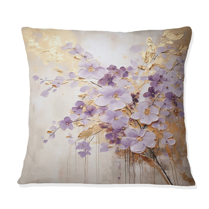 Coussin mauve et violet mauve et orné Violettes, 18" x 18"
