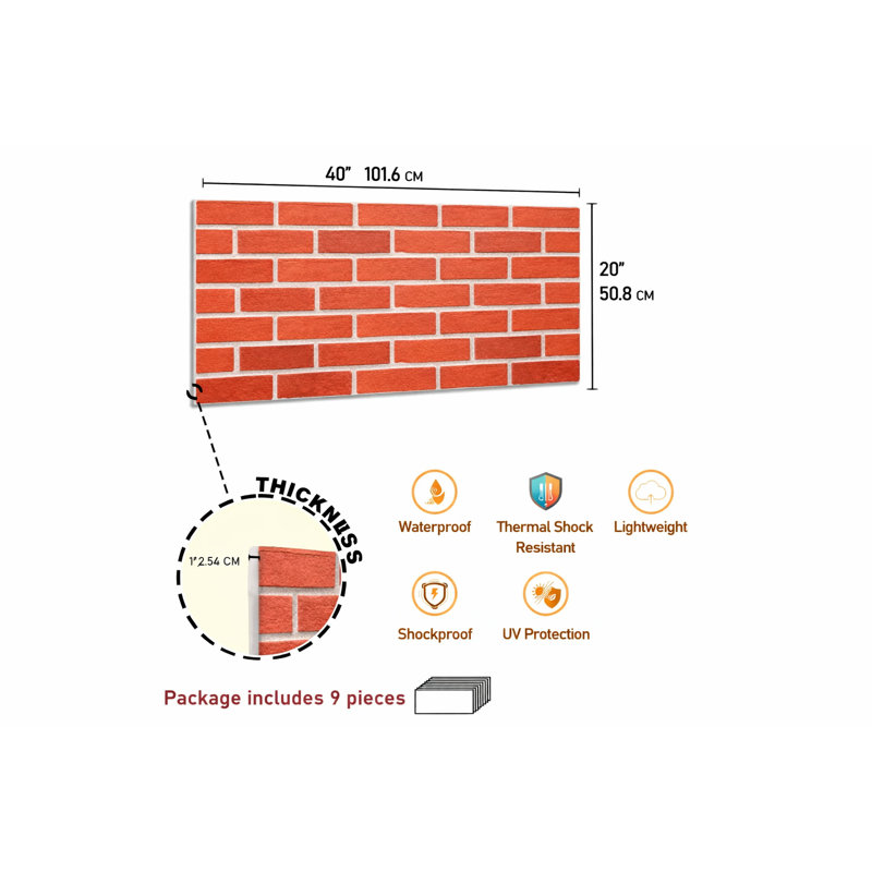 Ahaana 3D Brick Wall Panels – 9-Pack Styrofoam Tiles, 100x50cm, Easy DIY Installation for Indoor & Outdoor Walls, Living Room, Garden, Feature Wall Décor