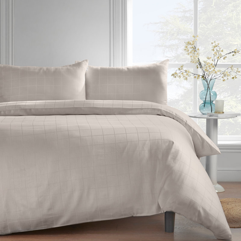 300 TC Cotton Rich Woven Check Oxford Pillowcase Pair, Cream