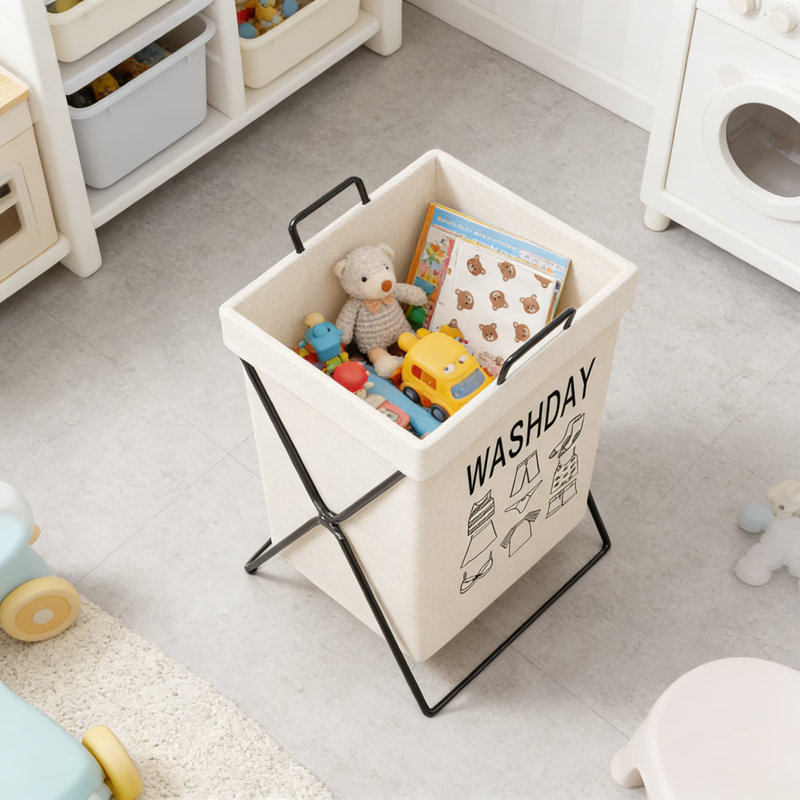 Panier à linge pliable avec support pour salle de bain de dortoir, panier à linge pliable en tissu de lin, organisateur de rangement portable