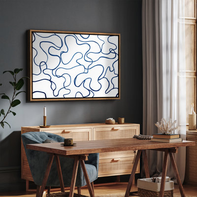 "Flowing Blue Line", motif abstrait contemporain, impression encadrée