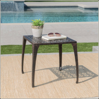 Sturdy Cast Aluminum Outdoor Side Table With Intricate Grillwork, Perfect For Patio And Garden Use