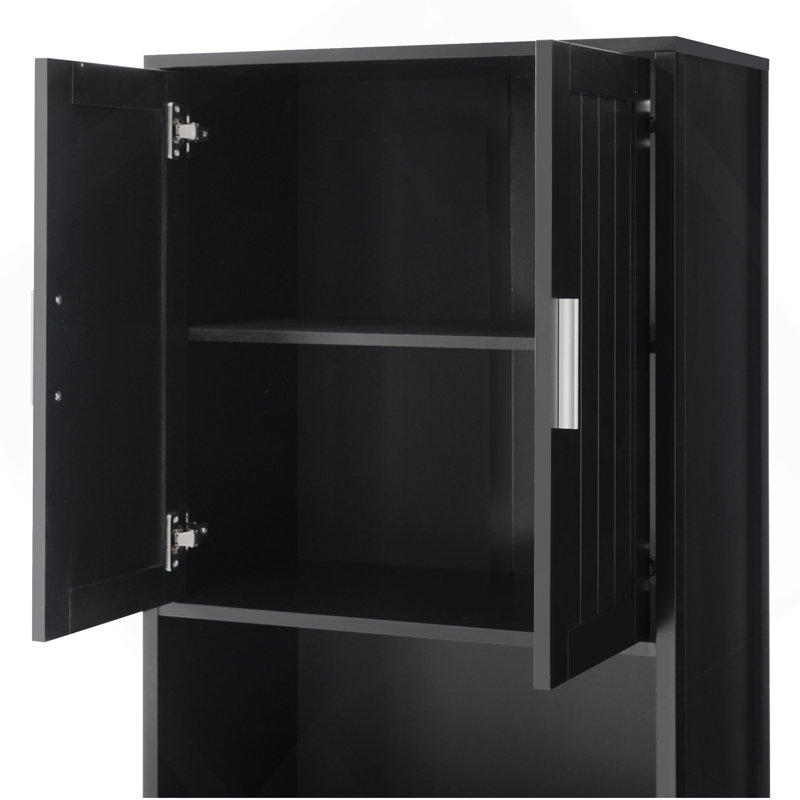 Grande armoire autoportante de 70,9 po de hauteur avec tiroir, 2 armoires, 4 portes à fermeture en douceur, 2 tablettes réglables, rangement ouvert, pour la salle de bain, le salon, la salle de lavage