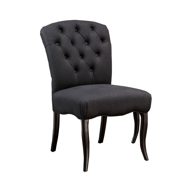 Chaise d'appoint rembourrée en lin capitonné Pangle, Noir