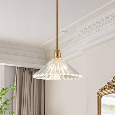 12.5'' Gold Pendant Light with Textured Glass