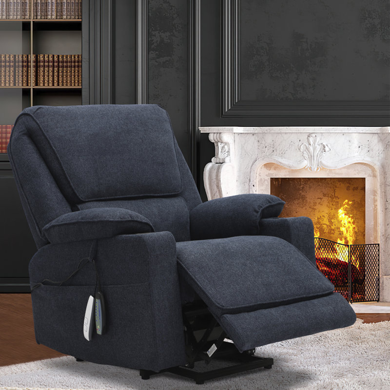 Fauteuil de massage inclinable électrique chauffant, Toile bleu marine