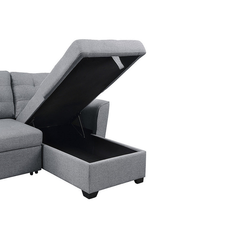 Canapé-lit modulaire en lin gris clair avec méridienne réversible 90,5 po Avery