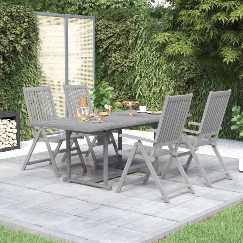 Jameeka 6 - Person Acacia Patio Dining Set with, 75cm H x 150cm W x 100cm D, Grey 2