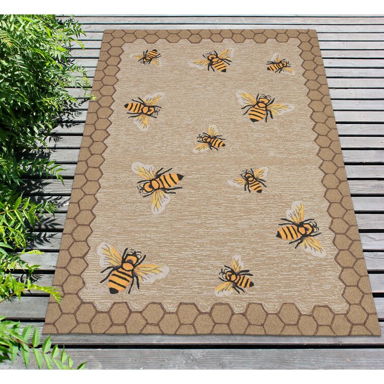 August Grove Calderon Honeycomb Bee Hand-Tufted Natural Indoor/Outdoor Area Rug