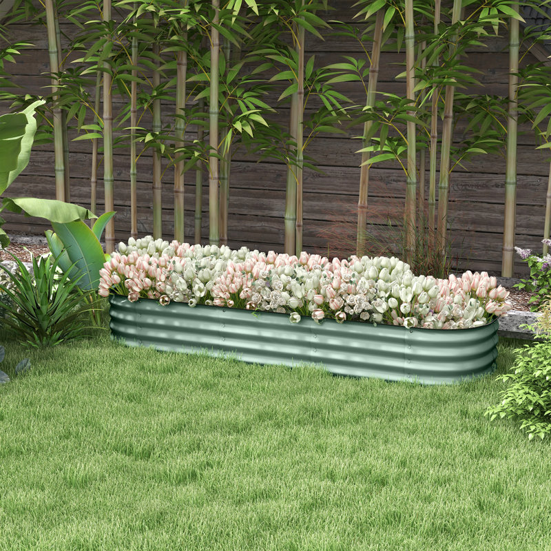 6.4' X 2' X 1' Galvanized Raised Garden Bed Kit, Metal Planter Box With Safety Edging, Green, 11.8" H x 76.8" W x 24.5" D