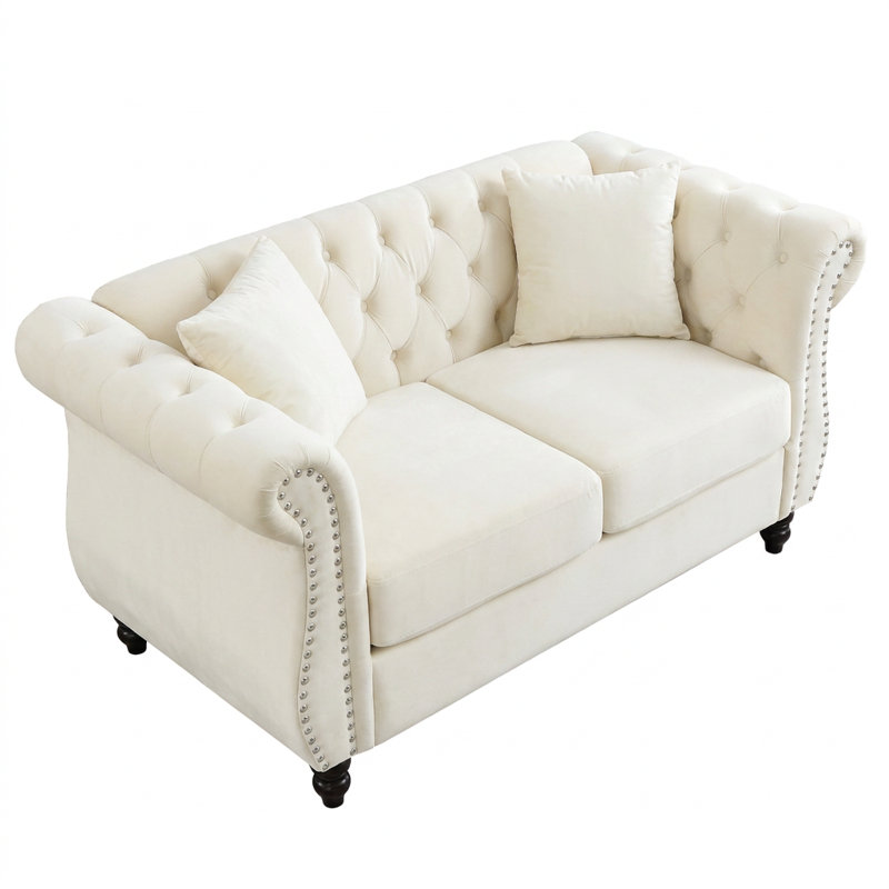 Canapé modulaire Chesterfield avec garniture cloutée et dossier capitonné, Beige