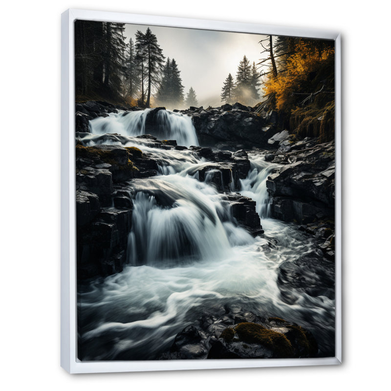 «Waterfall Dancing Cascades II», reproduction sur toile, H 40 po x l 30 po x P 1,5 po, Cadre flottant blanc