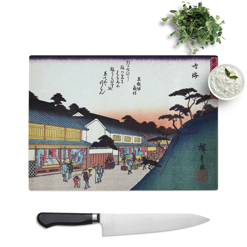 Tempered Glass Narumi Town by Utagawa Hiroshige Chopping Board, 39 cm x 28.5 cm