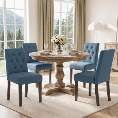 Chaises de salle à manger Parsons capitonnées, coussin en tissu à haut dossier à losanges, pieds en bois d'hévéa massif