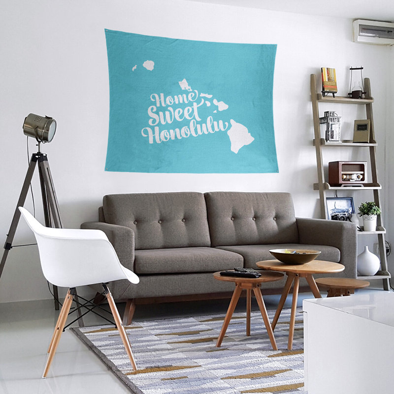 Tapisserie murale honolulu hawaii, H 27,5 po x l 37,5 po, Bleu sarcelle