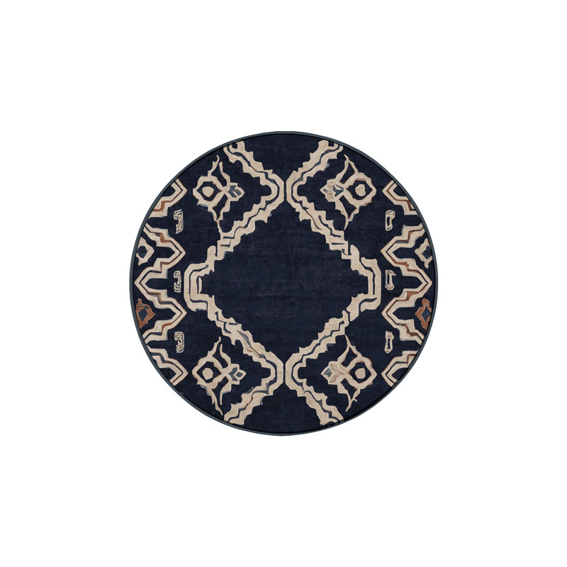 Machine Washable Gray Area Rug, Round 4'
