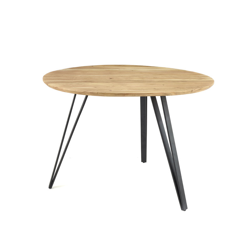 Molucca Round Solid Wood Top Metal Base Dining Table, Naural