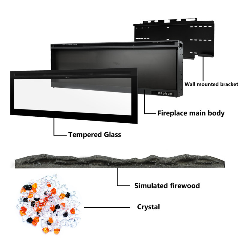 Recessed Electric Fireplace, Wall Mounted Fireplace Heater With Mixed Flame Colors, 5 Brightness & Speed Adjustment, 1-8H Timer, Thermostat, Black