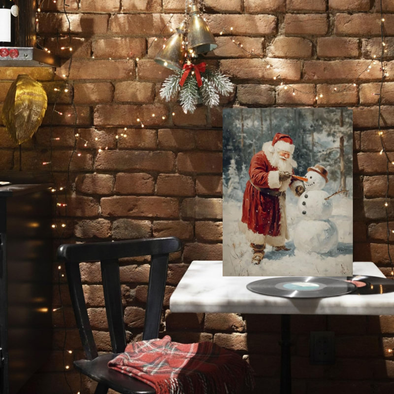 «Christmas Winter Santa Snowman», art mural sur toile sans cadre 16 po x 20 po
