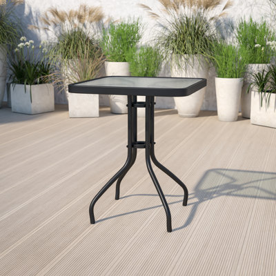 Amlie Square Tempered Glass Metal Table with Smooth Ripple Design Top