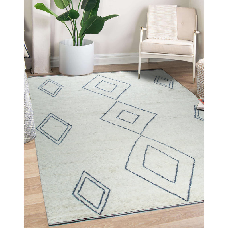 Tapis transitionnel contemporain en laine noué à la main Selene, Rectangle 6 pi x 9 pi