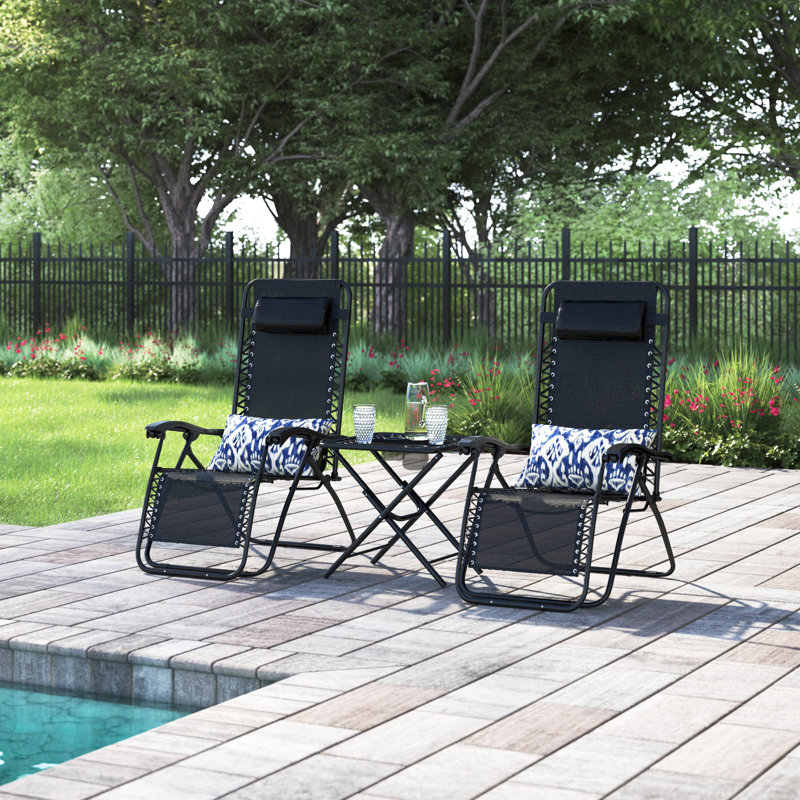 Kahleesi Outdoor Chaise Lounge Set with Table, Black