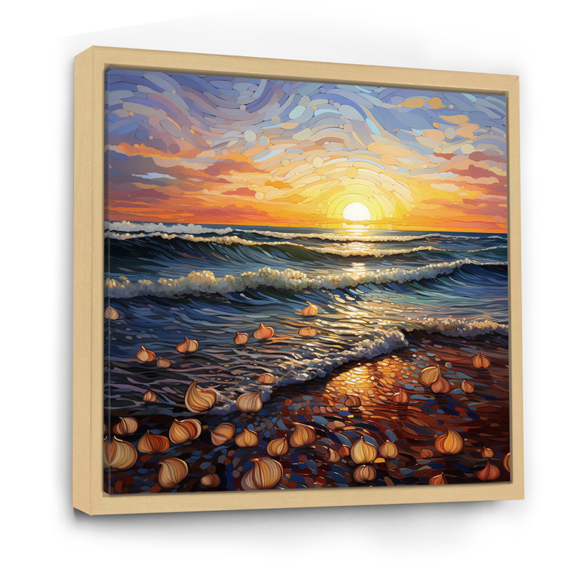 Plage Golden Sands Pointillism I, Cadre naturel flottant, H 24 po x l 24 po x P 1 po