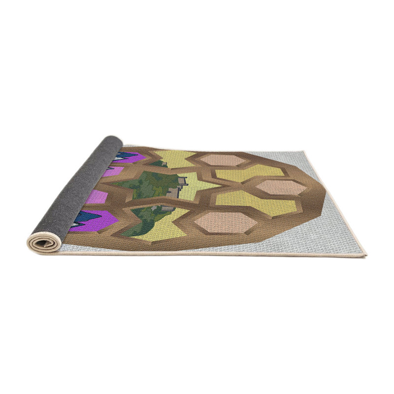 Laine tissée à la machine à motifs géométriques DeCaro/gris polyester/bleu marine Tapis décoratif, Rond 5 pi