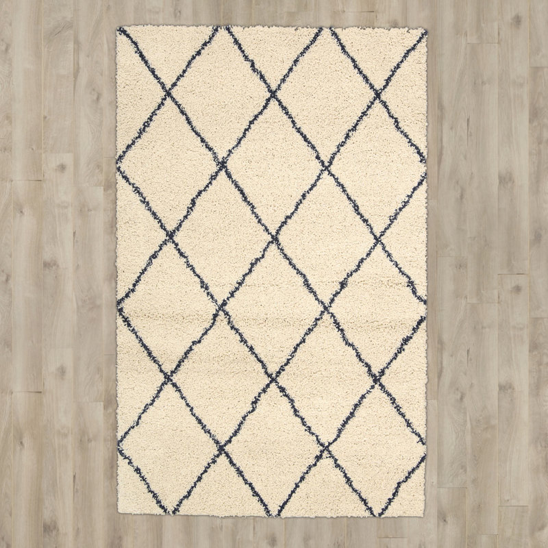 Tapis ivoire / bleu Finkle, Rectangle 8 pi 2 po x 10 pi