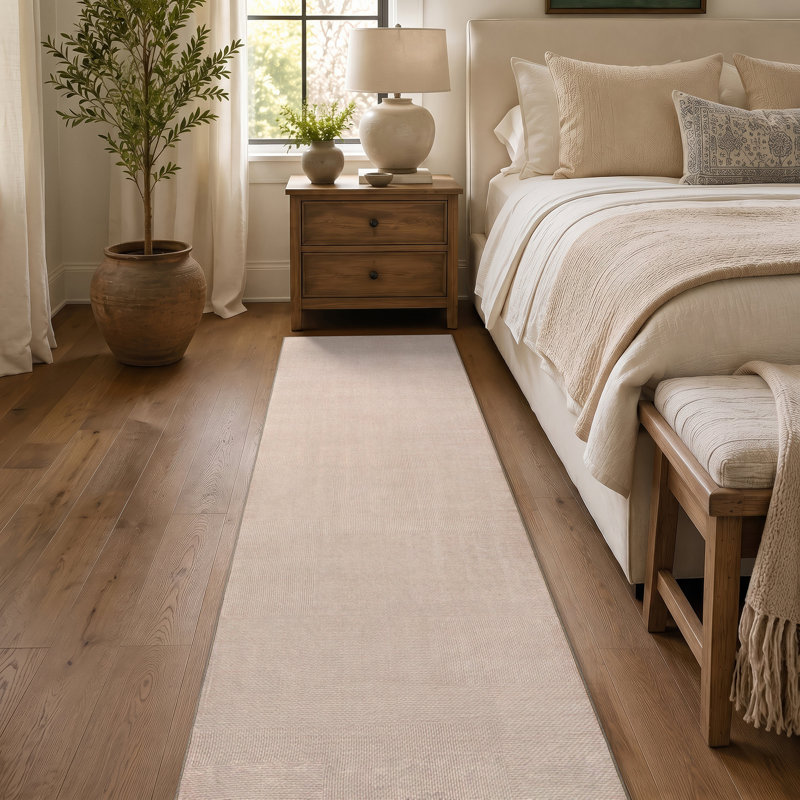 Tapis crème antidérapant Linear Block, Crème, 2 pi x 8 pi