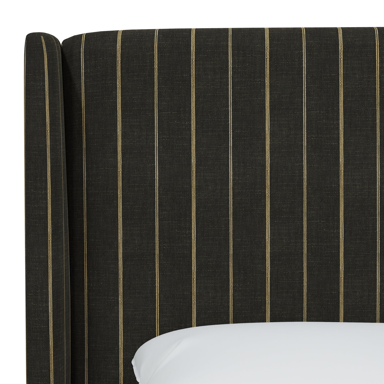 Tilly Upholstered Wingback Bed, California King, Fritz Peppercorn Stripe