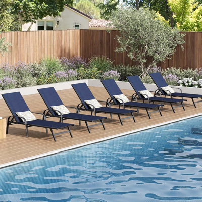 Set of 8 Outdoor Lounge Chairs with 5-Position Adjustable Backrest, PVC-coated Polyester Fabric, Metal Frame for Patio, Garden, Poolside, Balcony