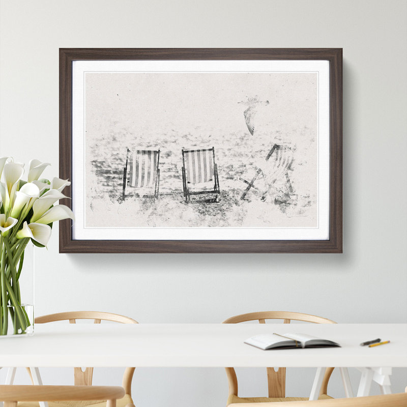 Seagull Flying over Brighton Beach - Picture Frame Painting Print, 62cm H x 87cm W x 2cm D, Walnut Framed Framed