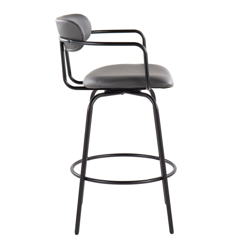 Lakyia Swivel Upholstered Counter Stool with Metal Frame, Gray Faux Leather/Black Frame