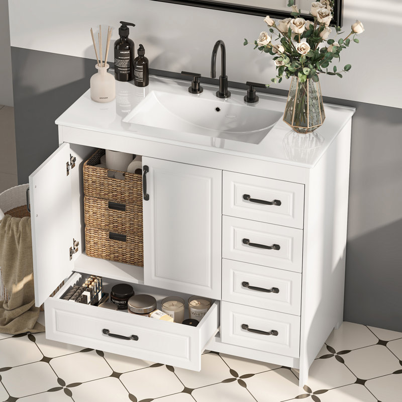 Meuble-lavabo simple 36 po avec comptoir en céramique 36 po, 36"
