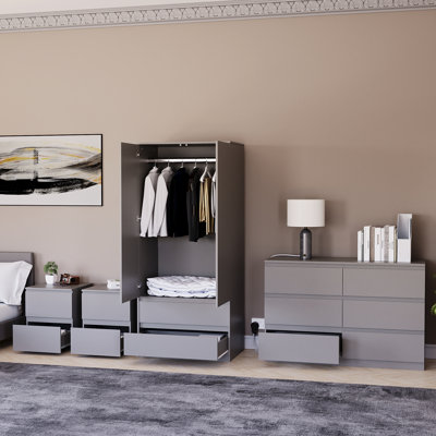 Tanino 4 Piece Bedroom Set (2 Drawer Large Bedside Chest X2, 6 Drawer Chest, 2 Door 2 Drawer Wardrobe)