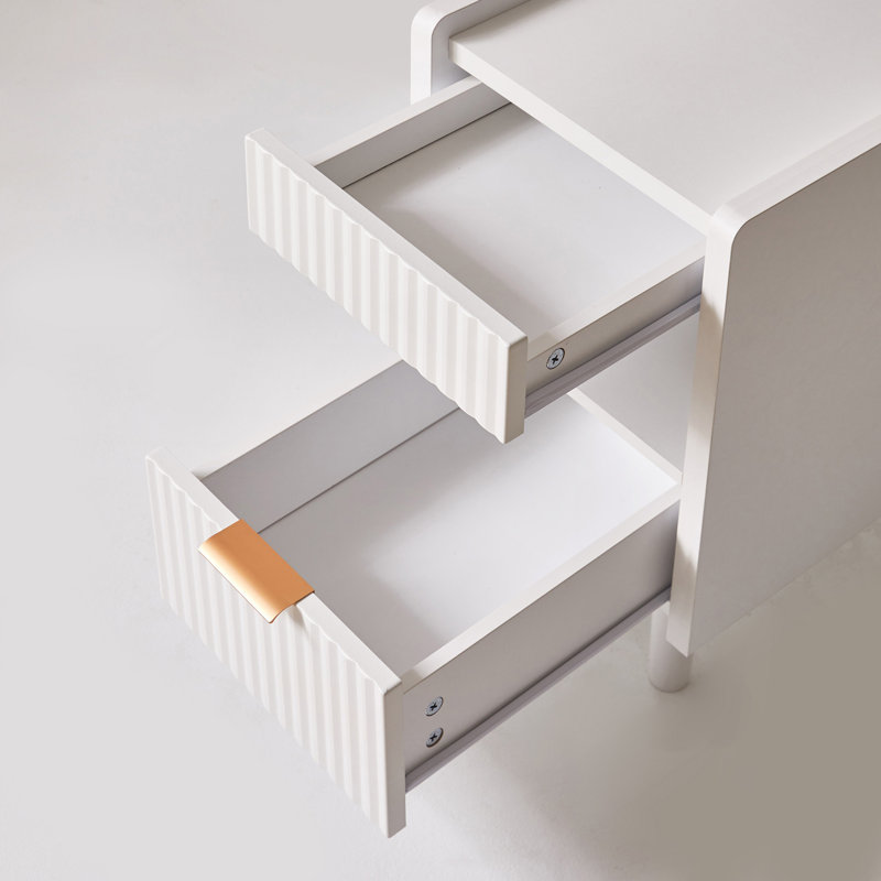 Tables de chevet modernes en bois cannelé blanc avec tiroir et rangement ouvert, ensemble de 2 tables de chevet modernes pour le salon