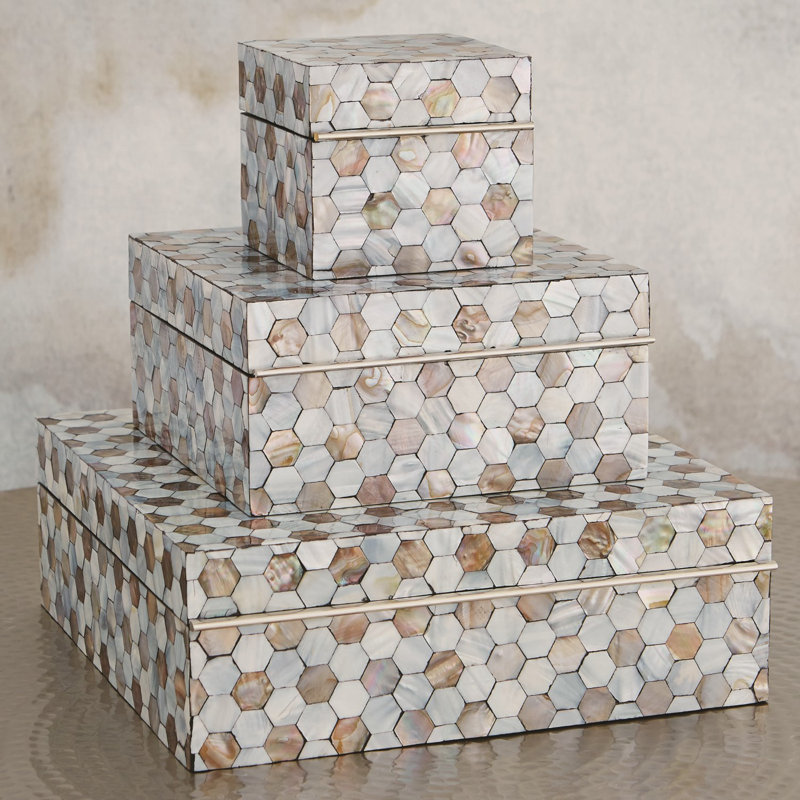 Boîte à père de perle, Perle, H 4,5 po x l 13 po x P 13 po