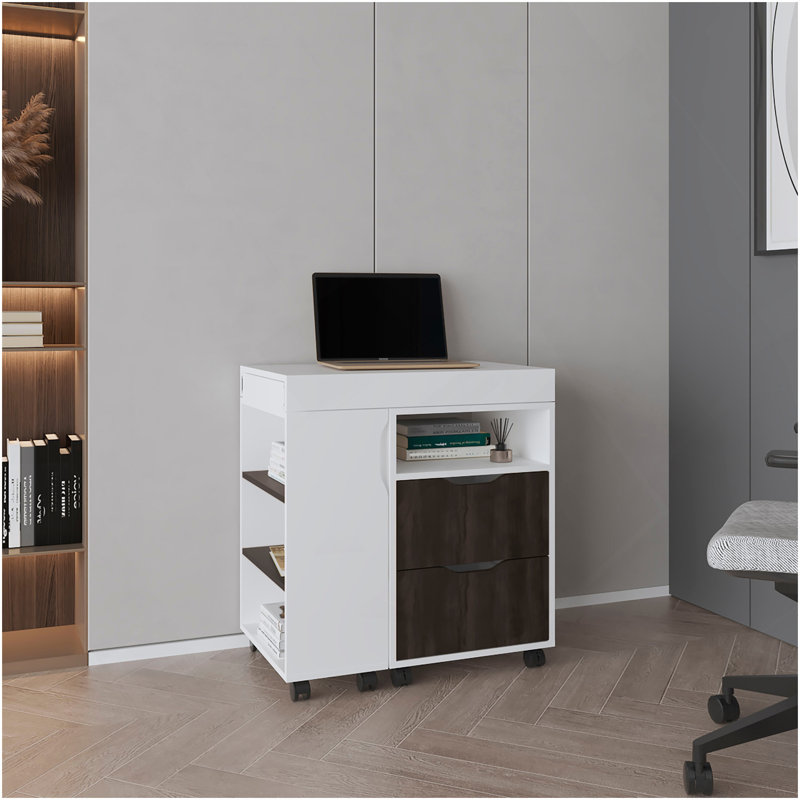 Bureau extensible à deux tiroirs de 54 po avec sept tablettes et roulettes San Diego - noyer foncé San Diego