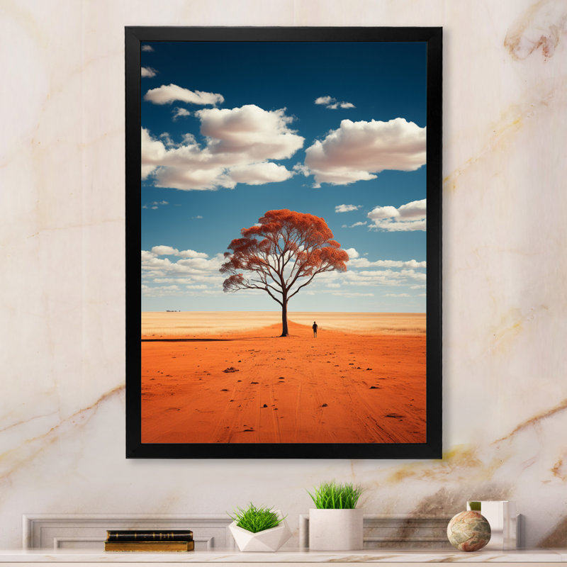 Australie, centre rouge, solitude I - reproduction sur toile, Cadre simple noir, H 20 po x l 12 po x P 1 po