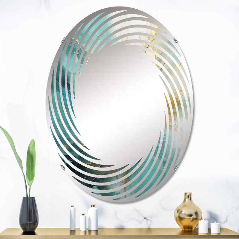 Doré et sarcelle Aurora Harmony II - Miroir mural en spirale MIR105976 O, 35,4 po x 23,6 po