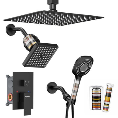 Ceiling Mount Pressure Balanced Shower System, 12" Dual  Showerheads System with Filter and Valve
