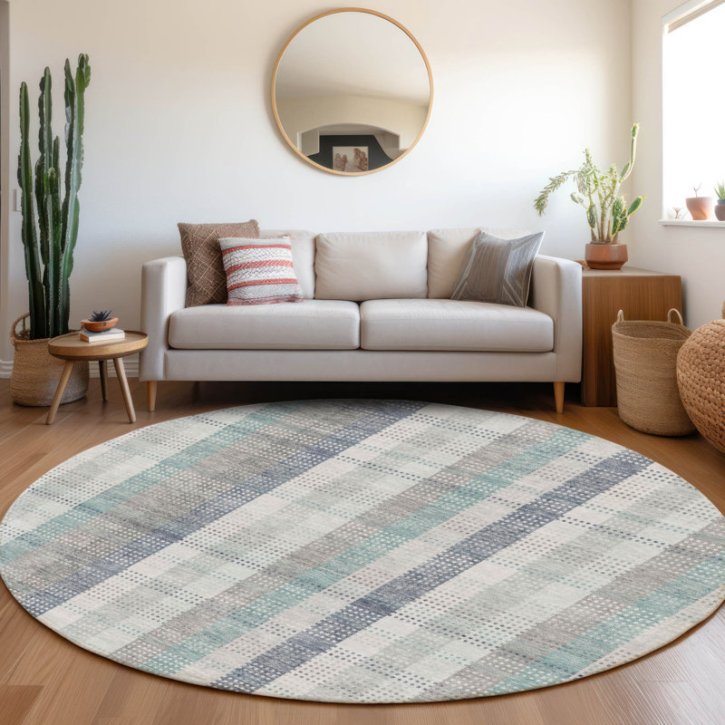 Premium Machine Washable Prisco Silver Rug, Round 8'