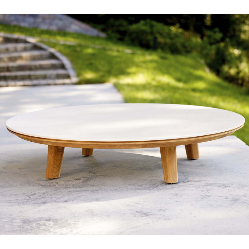Outdoor Round Teak Coffee Table, Gray