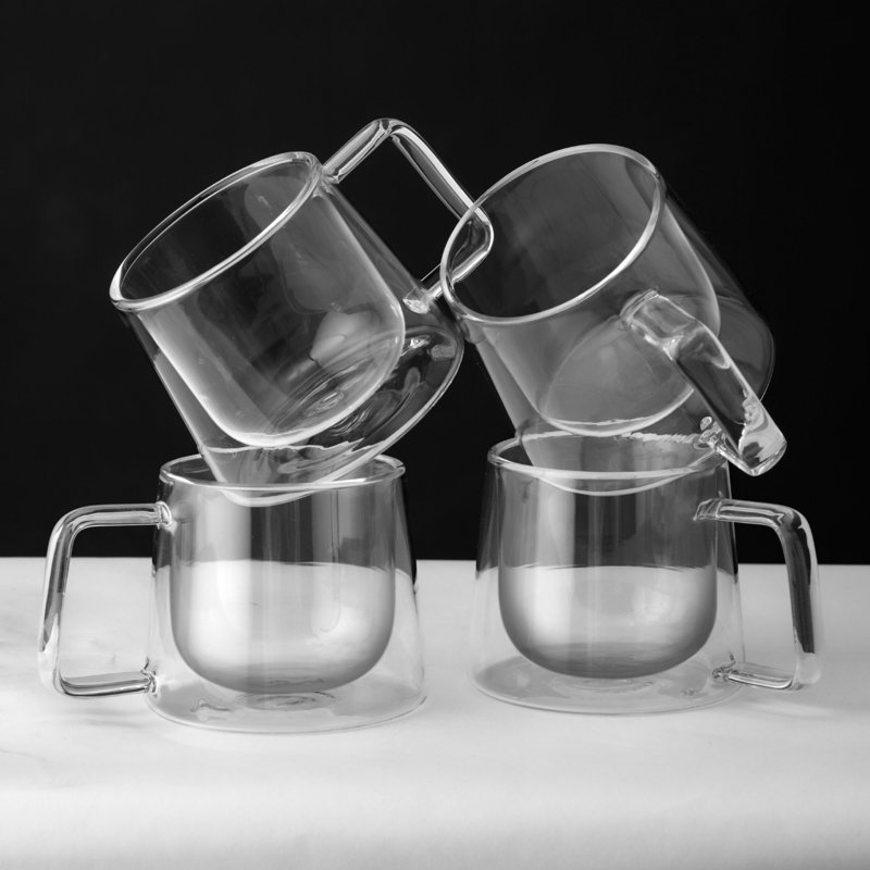 Tasse à café en verre à double paroi avec poignée 8,5 oz, 4